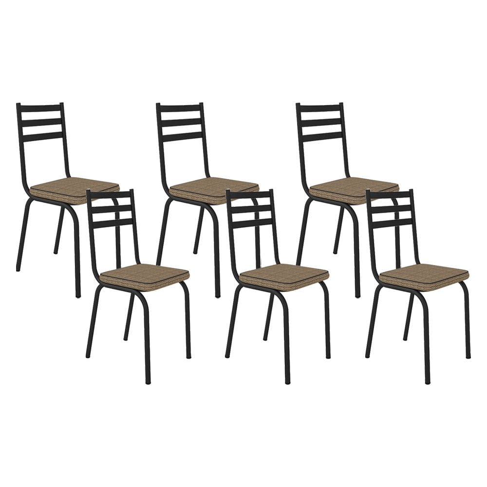 Kit Com 06 Cadeiras 118 Preta Corino Rattan Artefamol