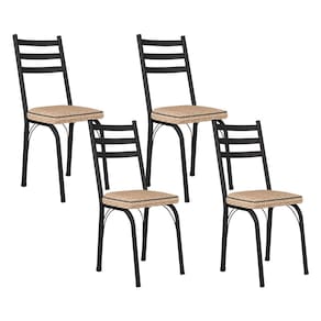 Kit Com 04 Cadeiras 141 Preta Corino Rattan Artefamol