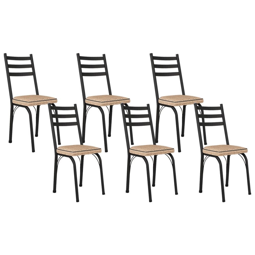 Kit Com 06 Cadeiras 141 Preta Corino Rattan Artefamol
