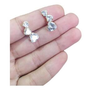 Brinco Ear Cuff Noiva Pedra Zirconia Coração Dourado Festa