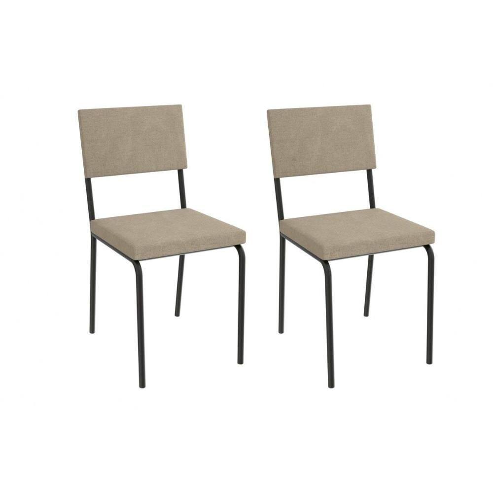 Cadeira de Cozinha Zaria 2C128PRF Aço Kit 2 Un Preto/Linho Bege Fendi - Kappesberg