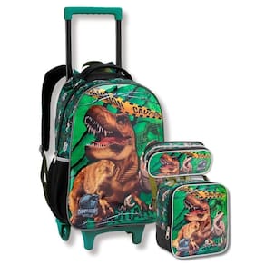 Kit Mochila Rodinhas Lancheira Térmica Estojo Dino Meninos