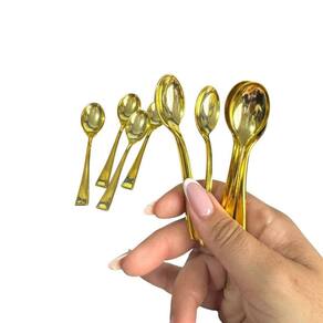 Colher Mini Dourada Luxo 10Un Para Sobremesa 10Cm Acrilico