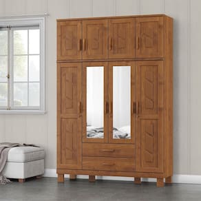 Guarda Roupa Bipartido 8 Portas 2 Gavetas com Espelho Linha Cobre 1275C Castanho Finestra