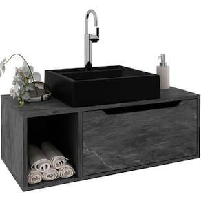 Gabinete de Banheiro 80 cm com Cuba 1 Porta e Nicho