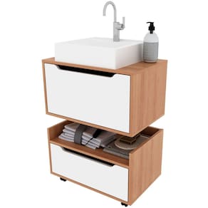 Kit Balcão e Gabinete de Banheiro com Cuba 1 Porta 1 Gaveta