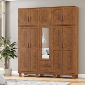 Guarda Roupa Bipartido 10 Portas 2 Gavetas com Espelho Linha Cobre 1276C Castanho Finestra