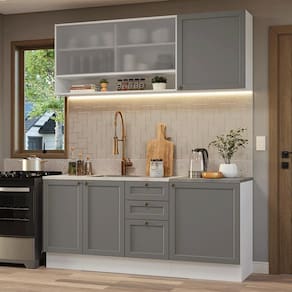 Armário de Cozinha Compacta 180 cm Branco/Cinza Vik Madesa 03