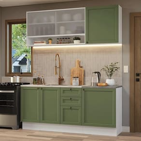 Armário de Cozinha Compacta 180 cm Branco/Verde Vik Madesa 03