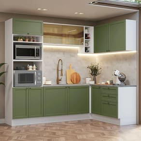 Armário de Cozinha Completa de Canto 399 cm Branco/Verde Vik Madesa 02