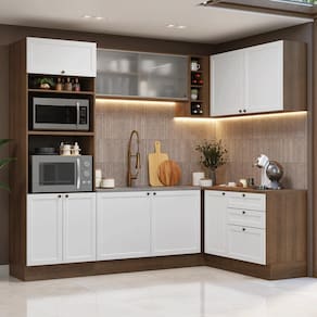 Armário de Cozinha Completa de Canto 399 cm Rustic/Branco Vik Madesa 01
