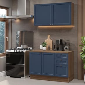 Armário de Cozinha Compacta 120 cm Rustic/Azul Vik Madesa 01
