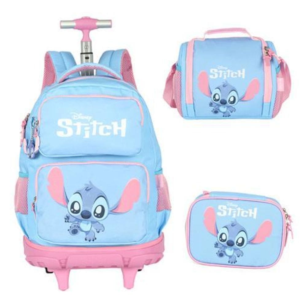 Kit Mochila Com Rodinhas Escolar Baby Stitch