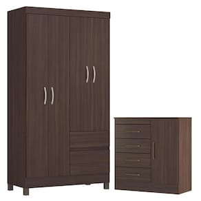 Guarda Roupa Solteiro Lótus com Cômoda Montevidéu Café Touch -Demóbile