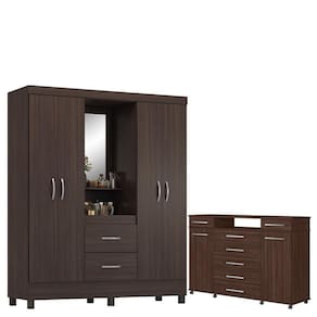Guarda Roupa Casal Lord com Cômoda London Café - Demóbile