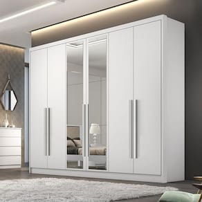 Guarda Roupa Casal Ambiente Livorno 6 Portas 4 Gavetas Neve com Espelho - Novo Horizonte