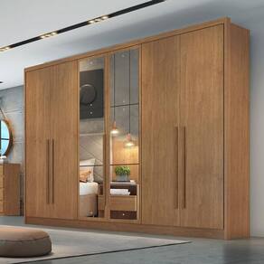 Guarda Roupa Casal Ambiente Livorno 6 Portas 4 Gavetas Cumaru 23 com Espelho - Novo Horizonte