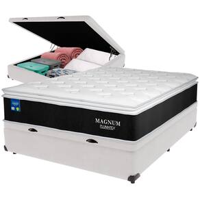 Cama Box Casal Baú Branco Colchão Magnum Plumatex PillowTop