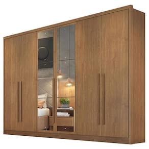 Guarda Roupa Casal Livorno 6 Portas 4 Gavetas Cumaru 23 com Espelho - Novo Horizonte
