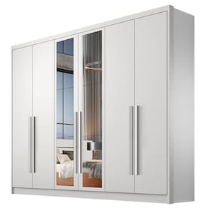 Guarda Roupa Casal Livorno 6 Portas 8 Gavetas Neve com Espelho - Novo Horizonte