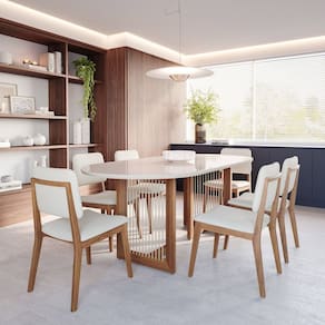 Sala de Jantar Regia 210cm Oval com 6 Cadeiras Amarilis Madeira/ Offwhite