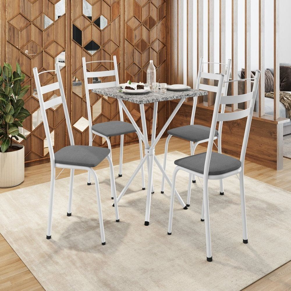 Conjunto de Mesa com 4 Cadeiras Leia Branco/Platina/Ocre