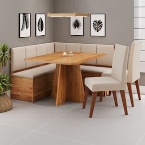Conjunto Canto Alemão com Baú Mesa 120x77,5cm Tampo sem Vidro com 2 Cadeiras Milão Mel/Bronze