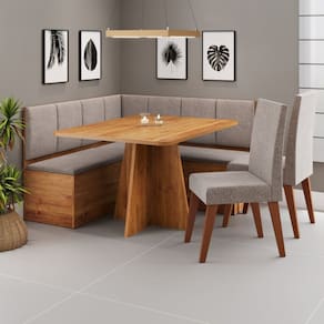 Conjunto Canto Alemão com Baú Mesa 120x77,5cm Tampo sem Vidro com 2 Cadeiras Milão Mel/Kaki