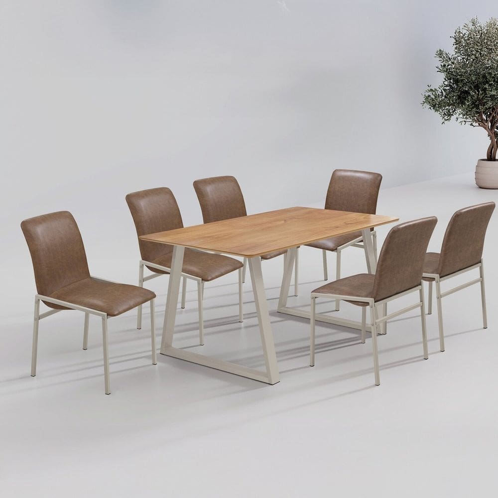 Conjunto para Sala de Jantar Tampo em Mdf Laminado 6 Cadeiras Premium Champanhe / Marrom