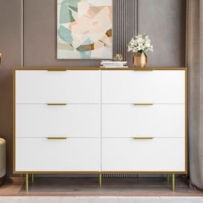Cômoda para Quarto com 6 Gavetas 135cm X 102cm Safira Freijó/Branco