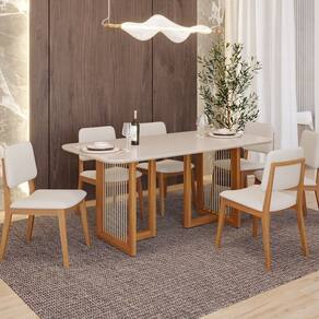 Sala de Jantar Regia 180cm com 6 Cadeiras Amarilis Madeira/ Offwhite