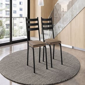 Conjunto com 2 Cadeiras para Cozinha Europa Preto/ Rattan