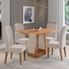 Conjunto Sala de Jantar 120x80,3cm Tampo sem Vidro com 4 Cadeiras Inspirare Mel/Bege