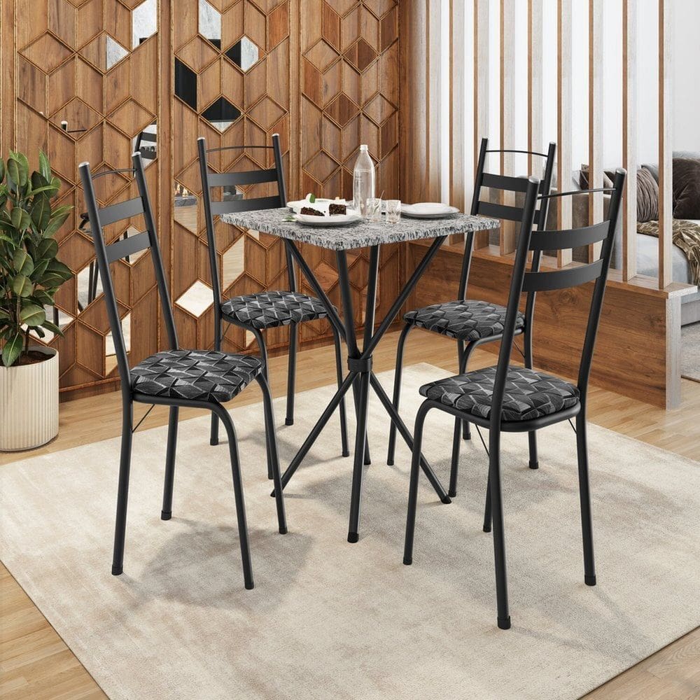 Conjunto de Mesa com 4 Cadeiras Leia Preto/Silver/Ocre