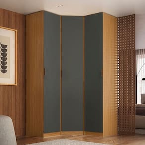 Guarda-roupa de Canto 3 Portas 100% Mdf Altezza Clean Freijó/Titânio
