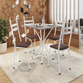 Conjunto de Mesa com 4 Cadeiras Leia Branco/Madeira Imbuia/Ocre