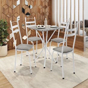 Conjunto de Mesa com 4 Cadeiras Leia Branco/ Grafiato/ Ocre