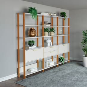 Estantes para Livros 3 Unidades 100% Mdf Dalla Freijó / Off White