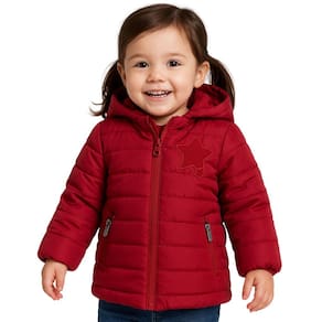 Jaqueta Casaco Infantil Inverno Vermelha Capuz Estrela Frio