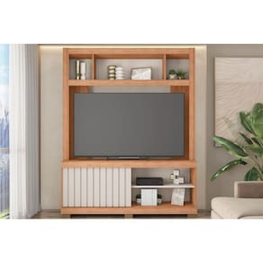 Home p/ TV até 65 Pol Cinne c/ Ripado Pés 160x203cm Freijo/Off White - Caemmun