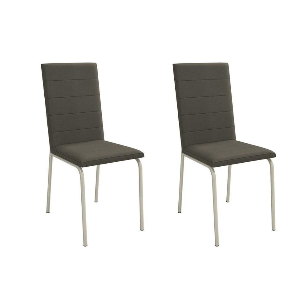 Cadeira Sala de Jantar Amsterdã 2C091 Aço Kit 2 Un Niquel/Suede Escuro - Kappesberg