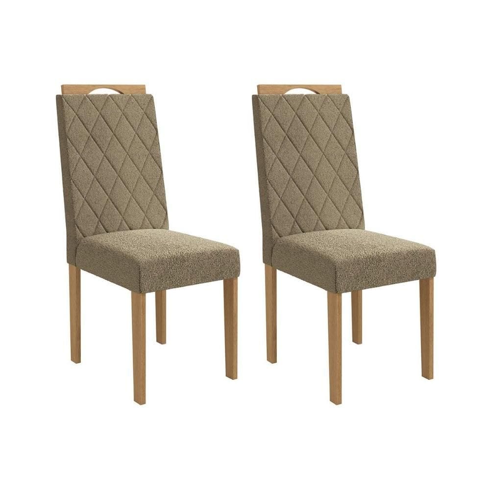 Cadeira Sala de Jantar Camélia 2CAD153 Madeirado Kit 2 Un Carvalho/Boucle Bege Fendi - Kappesberg