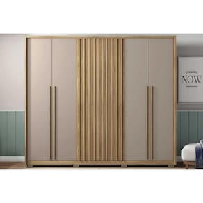 Guarda Roupa Casal 6 Portas (2 Ripadas) e 6 Gavetas New Comodus Buriti/Fendi - Caemmun