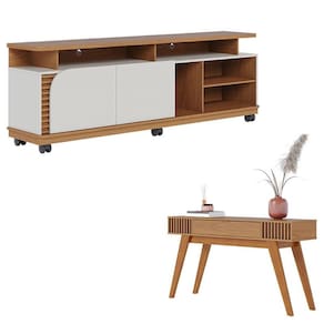 Rack Bancada Jurerê 1.8 Freijó Off White Matte com Aparador Riviera Freijó – Colibri