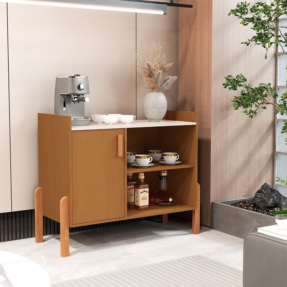 Aparador Buffet Retrô Multiuso Luxor com 1 Porta Cedro/off-white