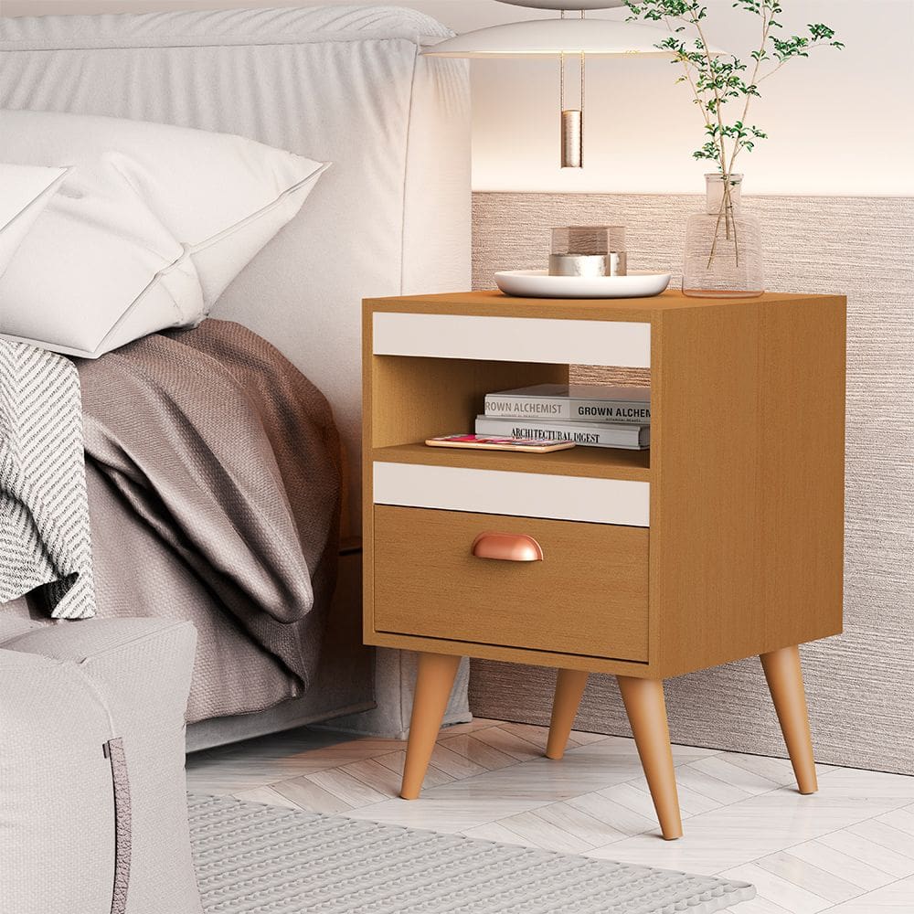 Kit 2 Mesas de Cabeceira Sal com 1 Gaveta Ypê/off-white/ypê