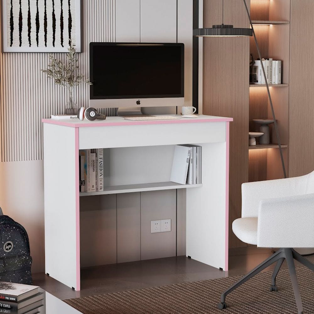 Mesa Escrivaninha Vitória com 1 Gaveta 2.0 Branco/rosa
