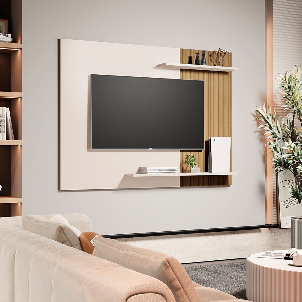 Painel Suspenso Mênfis para Tv 55 Polegadas Off-white/ripado