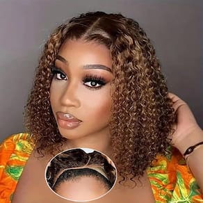Peruca RUI MEI SI Ombre Highlight Deep Wave Bob 30 cm de cabelo humano