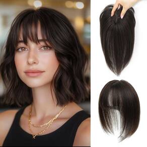 Topper de cabelo UIPEUBO Real Human Hair 25 cm com franja para mulheres
